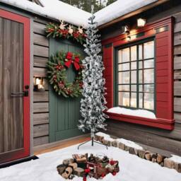 Berkfield Home Slim Artificial Half Christmas Tree with Flocked Snow 240 cm in Green - thumbnail 3