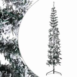 Berkfield Home Slim Artificial Half Christmas Tree with Flocked Snow 240 cm in Green - thumbnail 1