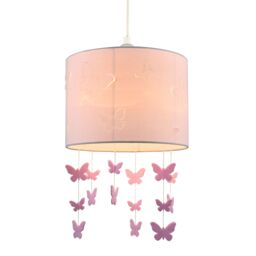 Happy Homewares Soft Pink Cotton Fabric Childrens Pendant Shade with Butterfly Decor - thumbnail 2