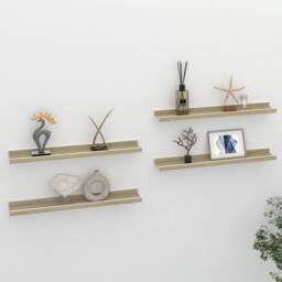 Berkfield Home Wall Shelves 4 pcs White & Sonoma Oak 60x9x3 cm in Natural - Size: 60 x 9 x 3 cm - thumbnail 1