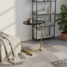 Kelvenix C-Shape Side Table Black Marble Effect Tabletop with Golden Frame - Size: 0.6m2 - thumbnail 4