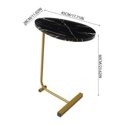 Kelvenix C-Shape Side Table Black Marble Effect Tabletop with Golden Frame - Size: 0.6m2 - thumbnail 2