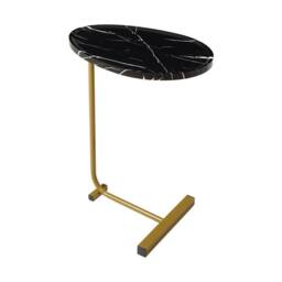 Kelvenix C-Shape Side Table Black Marble Effect Tabletop with Golden Frame - Size: 0.6m2