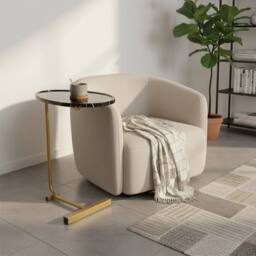 Kelvenix C-Shape Side Table Black Marble Effect Tabletop with Golden Frame - Size: 0.6m2 - thumbnail 5