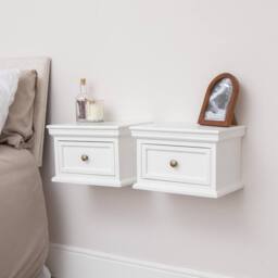 Melody Maison Pair Of White Wall Mounted Bedside Tables - Daventry White Range - thumbnail 3