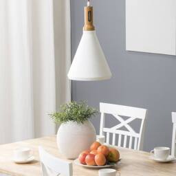 Wyld and Coco Pendant Lamp White Matte Aluminium Bell Shape Wood Top and Red Cord - thumbnail 1