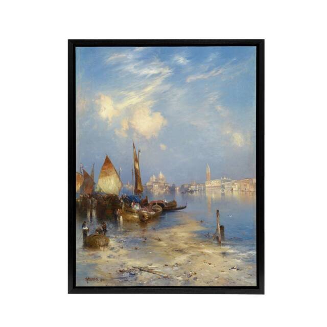 "Artery8 Thomas Moran A View of Venice Grand Canal Framed Canvas Wall Art Print in Blue - Size: W12"" x H16""" - image 1