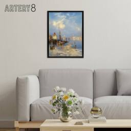 "Artery8 Thomas Moran A View of Venice Grand Canal Framed Canvas Wall Art Print in Blue - Size: W12"" x H16""" - thumbnail 3