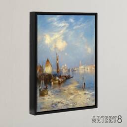 "Artery8 Thomas Moran A View of Venice Grand Canal Framed Canvas Wall Art Print in Blue - Size: W12"" x H16""" - thumbnail 2