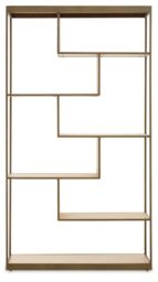 Orsina Brown Metal‑Frame Bookshelf, Dark Oak Veneer 5‑Shelf Ladder Unit, Industrial‑Style Bookcase for Living Room - thumbnail 6