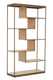 Orsina Brown Metal‑Frame Bookshelf, Dark Oak Veneer 5‑Shelf Ladder Unit, Industrial‑Style Bookcase for Living Room - thumbnail 4