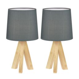 First Choice Lighting Set of 2 Hubert - Natural Wooden Tripod Lamps in Brown - thumbnail 1