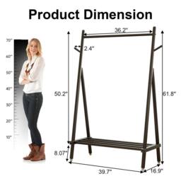 YQJJGL Stylish Mobile Rolling Clothes Rack With Hanging Rod Storage Shelves Garment Rack Coat Rack Solid Wood in Black - thumbnail 4