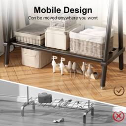 YQJJGL Stylish Mobile Rolling Clothes Rack With Hanging Rod Storage Shelves Garment Rack Coat Rack Solid Wood in Black - thumbnail 6