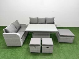 Fimous 8 Seater PE Rattan Wicker Garden Furniture Patio Conservatory Sofa Set w/ Adjustable Lifting Dining or Coffee Table 3 Seater Sofa Love Sofa 3 - thumbnail 1