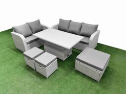Fimous 8 Seater PE Rattan Wicker Garden Furniture Patio Conservatory Sofa Set w/ Adjustable Lifting Dining or Coffee Table 3 Seater Sofa Love Sofa 3 - thumbnail 2