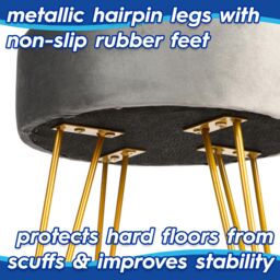 Harbour Housewares Round Velvet Storage Footstool - H45 x D36cm - Gold Legs in Grey - thumbnail 4
