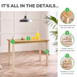 FurnitureboxUK Salcombe Small Rectangular Solid Wood Dining Table With Cream Legs & Oak Effect Top in Light Oak - thumbnail 5