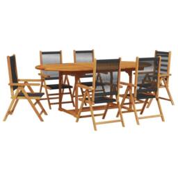 Berkfield Home 7 Piece Garden Dining Set Black Polypropylene & Solid Wood - thumbnail 2