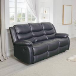 Furnishings For Less UK Cortland Leather Look 3 + 2 Sofa Suite Manual Reclining Black - thumbnail 8