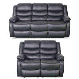 Furnishings For Less UK Cortland Leather Look 3 + 2 Sofa Suite Manual Reclining Black - thumbnail 6