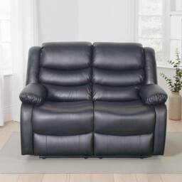 Furnishings For Less UK Cortland Leather Look 3 + 2 Sofa Suite Manual Reclining Black - thumbnail 2