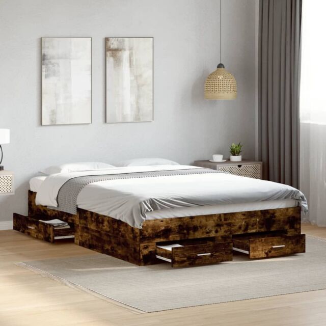 Berkfield Home Bed Frame with Drawers without Mattress Smoked Oak 135x190 cm Double in Brown - image 1