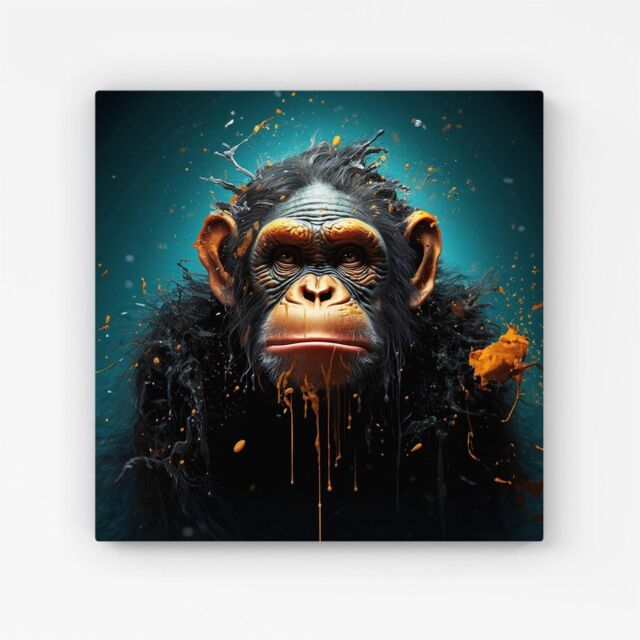Warren Reed - Designer Monkey Face Splashart Blue Canvas - Size: w10 inch x h10 inch - image 1