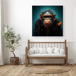 Warren Reed - Designer Monkey Face Splashart Blue Canvas - Size: w10 inch x h10 inch - thumbnail 3