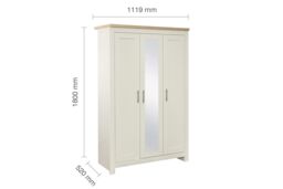 Birlea 3 Door Mirror Wardrobe Highgate Farmhouse Shabby Chic in Cream - thumbnail 6