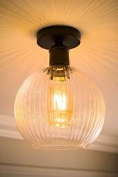 ValueLights Maddison Clear Ribbed Glass Globe Shades Flush Ceiling Light in Black - thumbnail 2