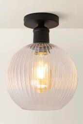 ValueLights Maddison Clear Ribbed Glass Globe Shades Flush Ceiling Light in Black - thumbnail 3