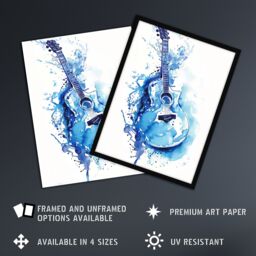"Artery8 Abstract Music Guitar Blue Watercolour Splat Wall Art Print - Size: W24"" x H32""" - thumbnail 2