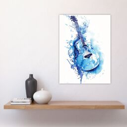 "Artery8 Abstract Music Guitar Blue Watercolour Splat Wall Art Print - Size: W24"" x H32""" - thumbnail 4