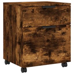 Berkfield Home Mobile File Cabinet with Wheels Smoked Oak 45x38x54 cm Engineered Wood in Brown - Size: 45 x 38 x 54 cm - thumbnail 2