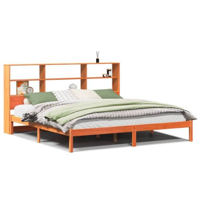 Berkfield Home Bookcase Bed without Mattress Wax Brown 200x200 cm Solid Wood Pine - image 1