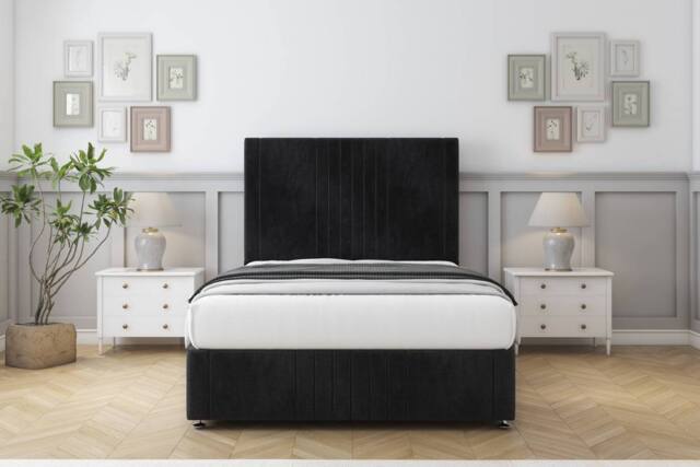 "Comfort Beds Royal Naples Divan Set 2 Drawers-26"" Headboard-Footboard in Black - Size: Double" - image 1