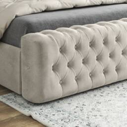Casani Loweswater Mirror Upholstered Beige Soft Velvet Designer Bed Frame in Cream - Size: King - thumbnail 6