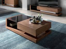 Angel Cerda Rectangular Coffee Table, Walnut Veneer & Black in Brown - thumbnail 3