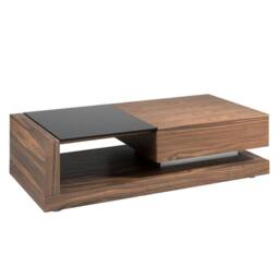 Angel Cerda Rectangular Coffee Table, Walnut Veneer & Black in Brown - thumbnail 1