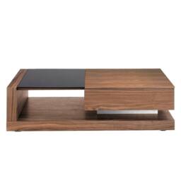 Angel Cerda Rectangular Coffee Table, Walnut Veneer & Black in Brown - thumbnail 2
