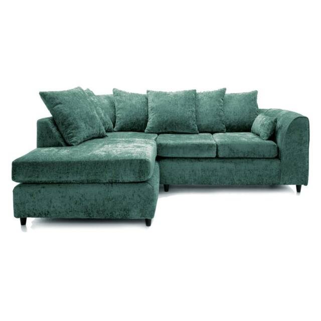 Furnishings For Less UK Monaco Chenille Fabric 3 to 4 Seater L Shaped Corner Sofa Left Hand Facing in Teal - image 1