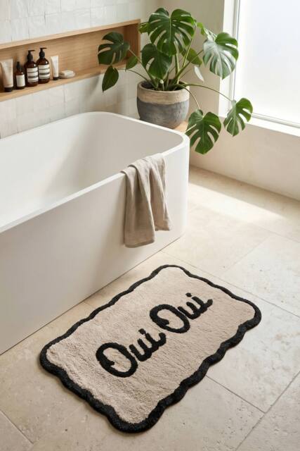 Mooky Mats Oui Oui Slogan Scalloped Bath Mat in Beige - image 1