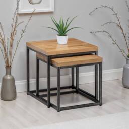 Cheshire Lomond Nesting Lamp Tables in Oak & Gunmetal - thumbnail 3