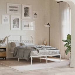 Berkfield Home Metal Bed Frame without Mattress with Headboard White 120x200cm - Size: Small Double - thumbnail 2