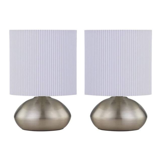 First Choice Lighting Set of 2 Jenson - Brushed Chrome Touch Table Lamps White Pleated Shade in Silver - image 1