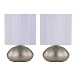 First Choice Lighting Set of 2 Jenson - Brushed Chrome Touch Table Lamps White Pleated Shade in Silver - thumbnail 1
