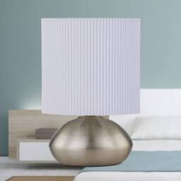 First Choice Lighting Set of 2 Jenson - Brushed Chrome Touch Table Lamps White Pleated Shade in Silver - thumbnail 4