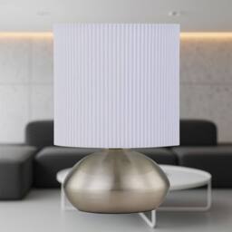 First Choice Lighting Set of 2 Jenson - Brushed Chrome Touch Table Lamps White Pleated Shade in Silver - thumbnail 3