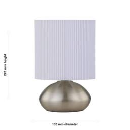 First Choice Lighting Set of 2 Jenson - Brushed Chrome Touch Table Lamps White Pleated Shade in Silver - thumbnail 6